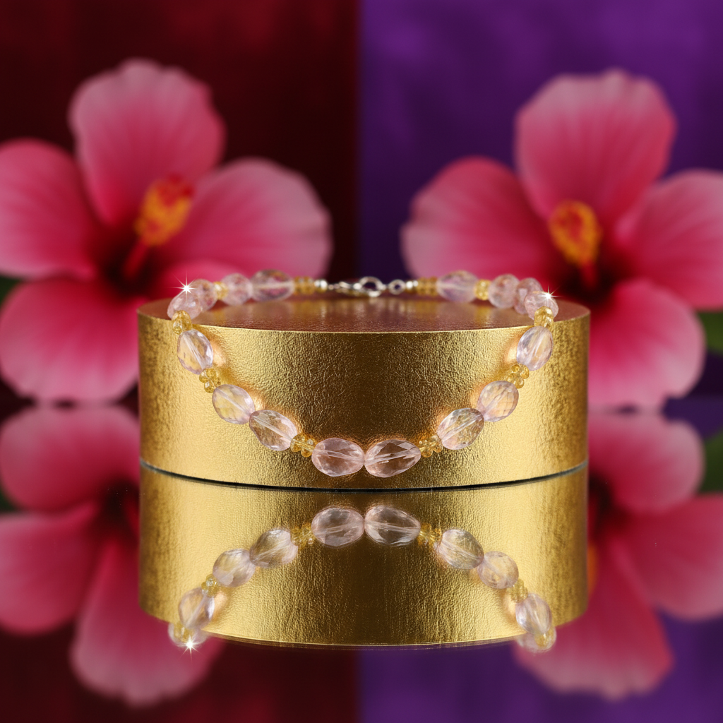 Gemstone beaded necklace | pink & yellow quartz | women's jewelry