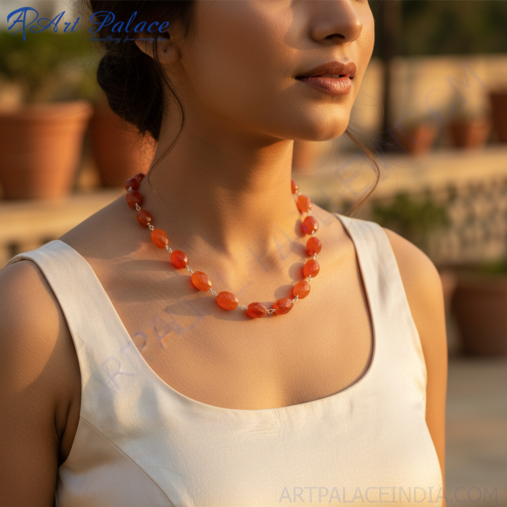 Orange Gemstone Bead Necklace | Women's Fashion Jewelry