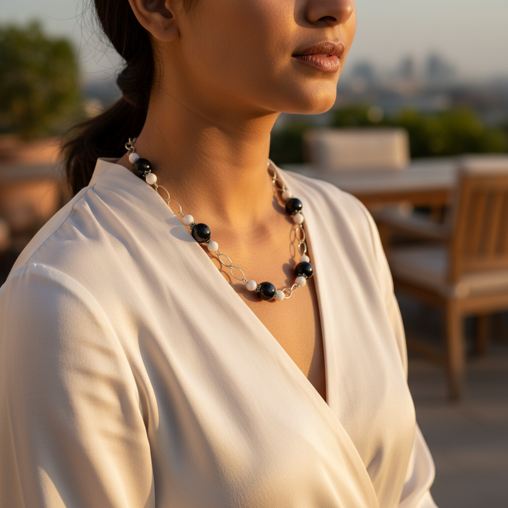 Black & White Bead Necklace for Women | Fashion Jewelry