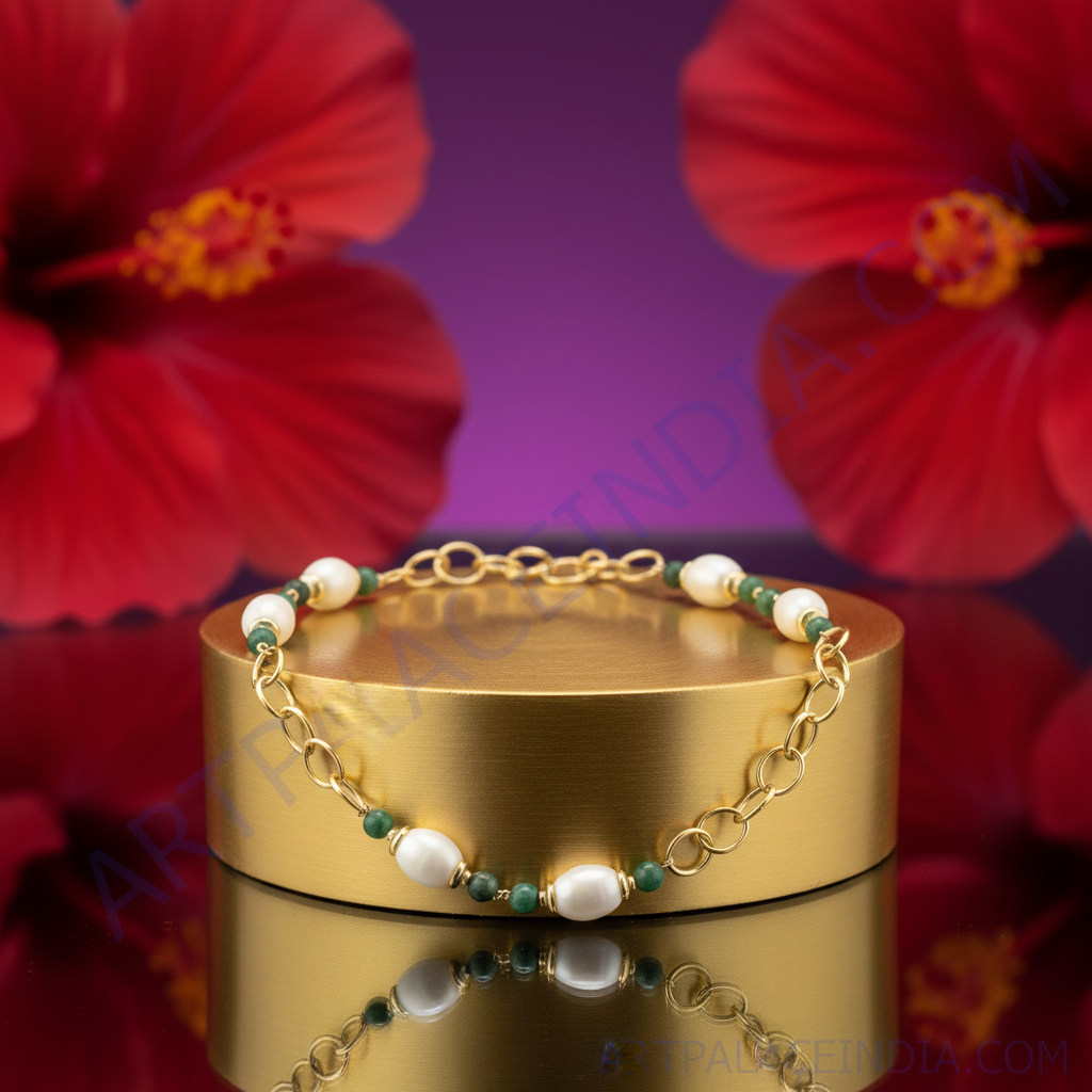 Gold plating chain with white & green stone necklace for women