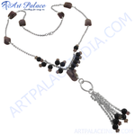 Load image into Gallery viewer, Silver necklace with gemstone beads and a stylish tassel design, perfect for any occasion.
