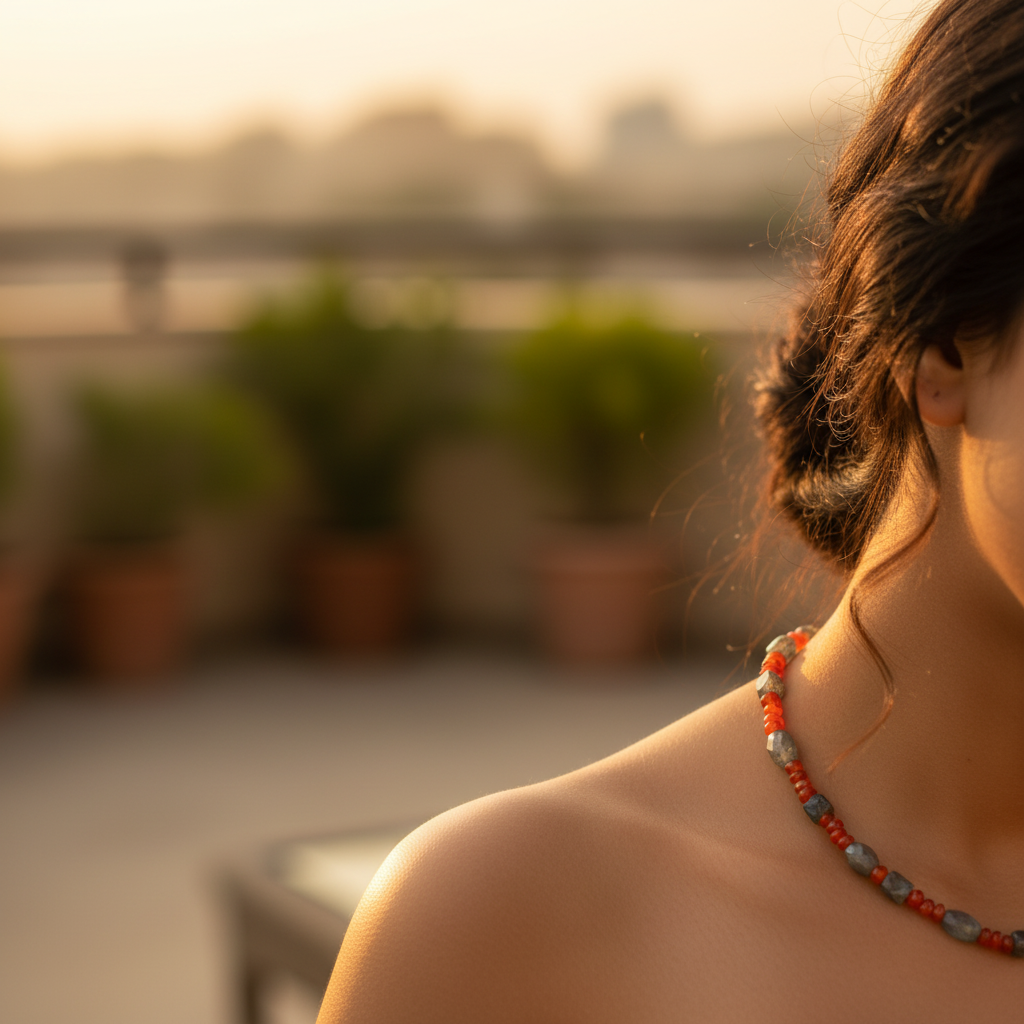 Labradorite & Carnelian Bead Necklace for Women | Gemstone Jewelry