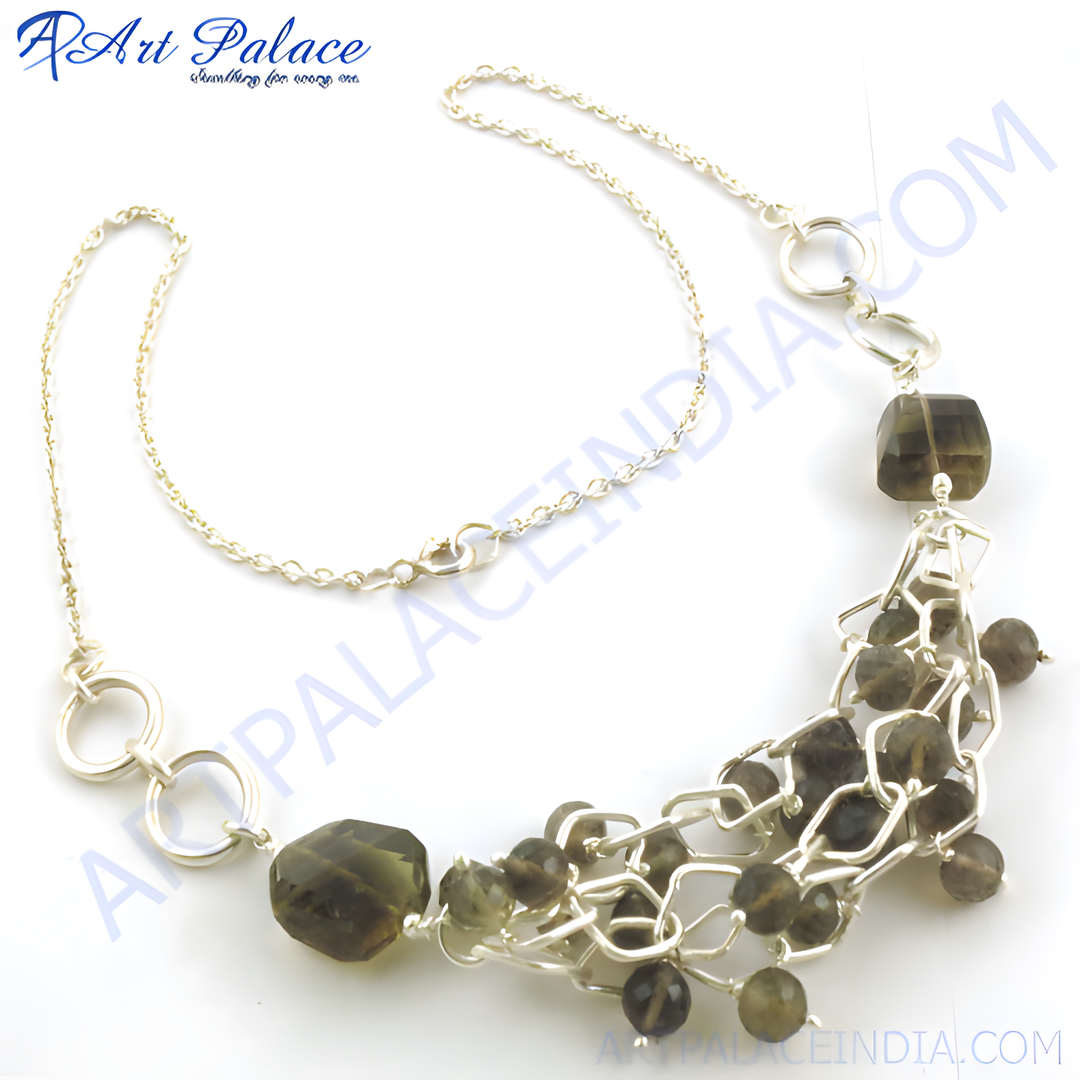 Sterling silver necklace with smoky quartz gemstones, showcasing a cluster design for women.