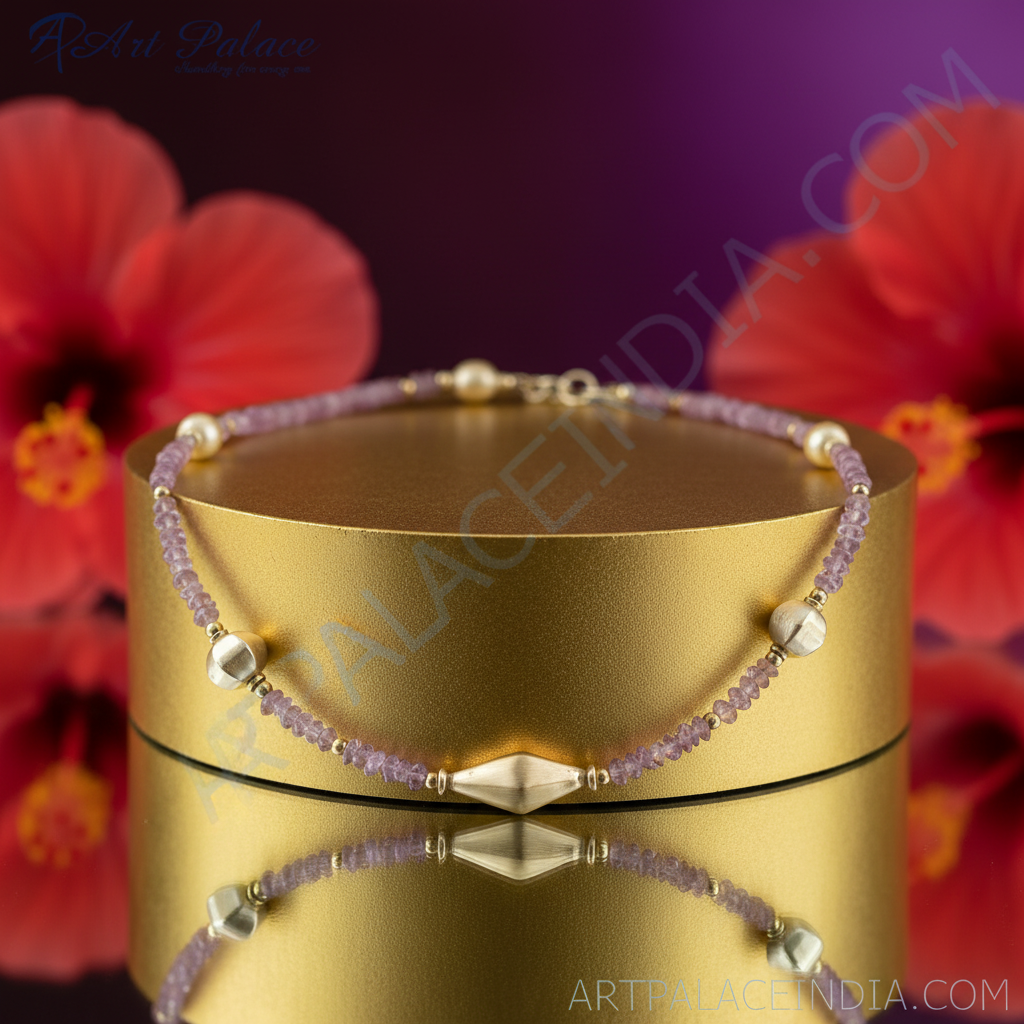 Collar de cuentas de amatista con detalles plateados | Joyería para mujer