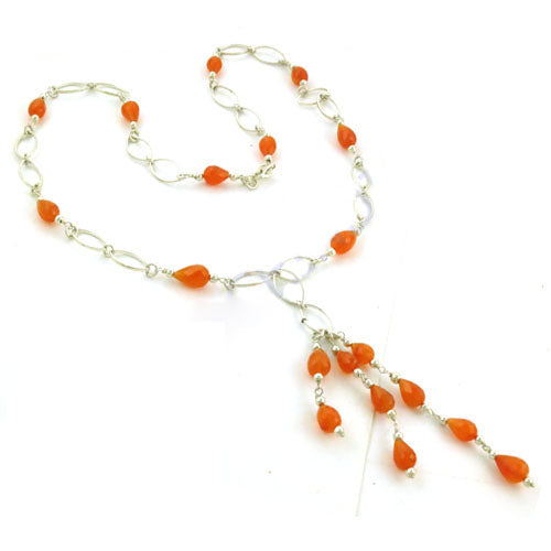 Silver Orange Gemstone Beaded Necklace | Women's Jewelry Gift
