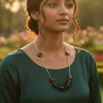 Load image into Gallery viewer, Silver Carnelian &amp; Onyx Bead Necklace | Women&#39;s Fashion Jewelry
