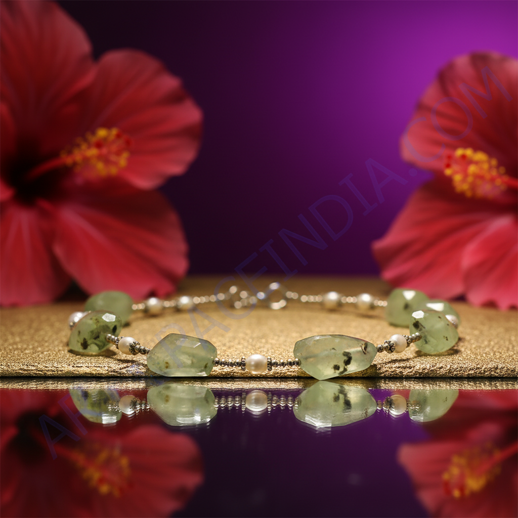 Green jade & pearl beaded necklace | women's gemstone jewelry