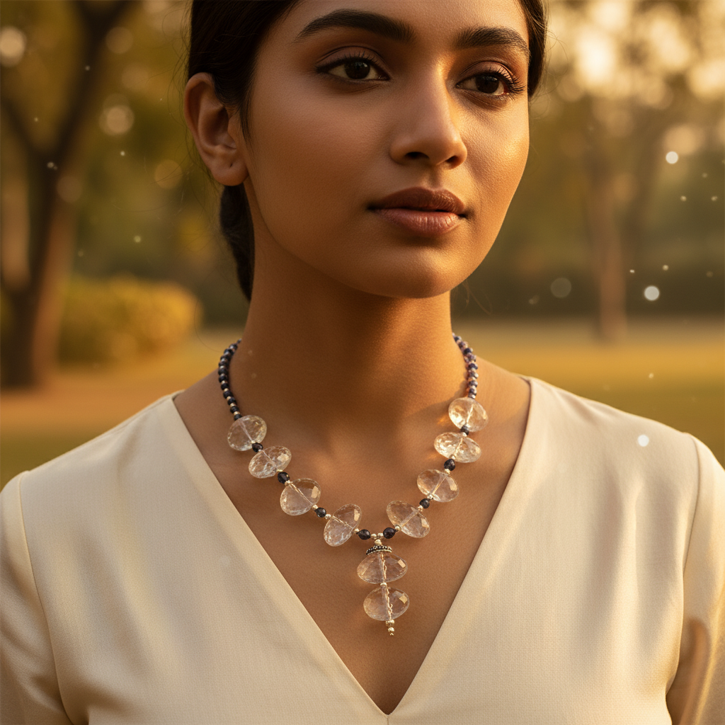 Quartz & Iolite Bead Necklace | Statement Jewelry for Women