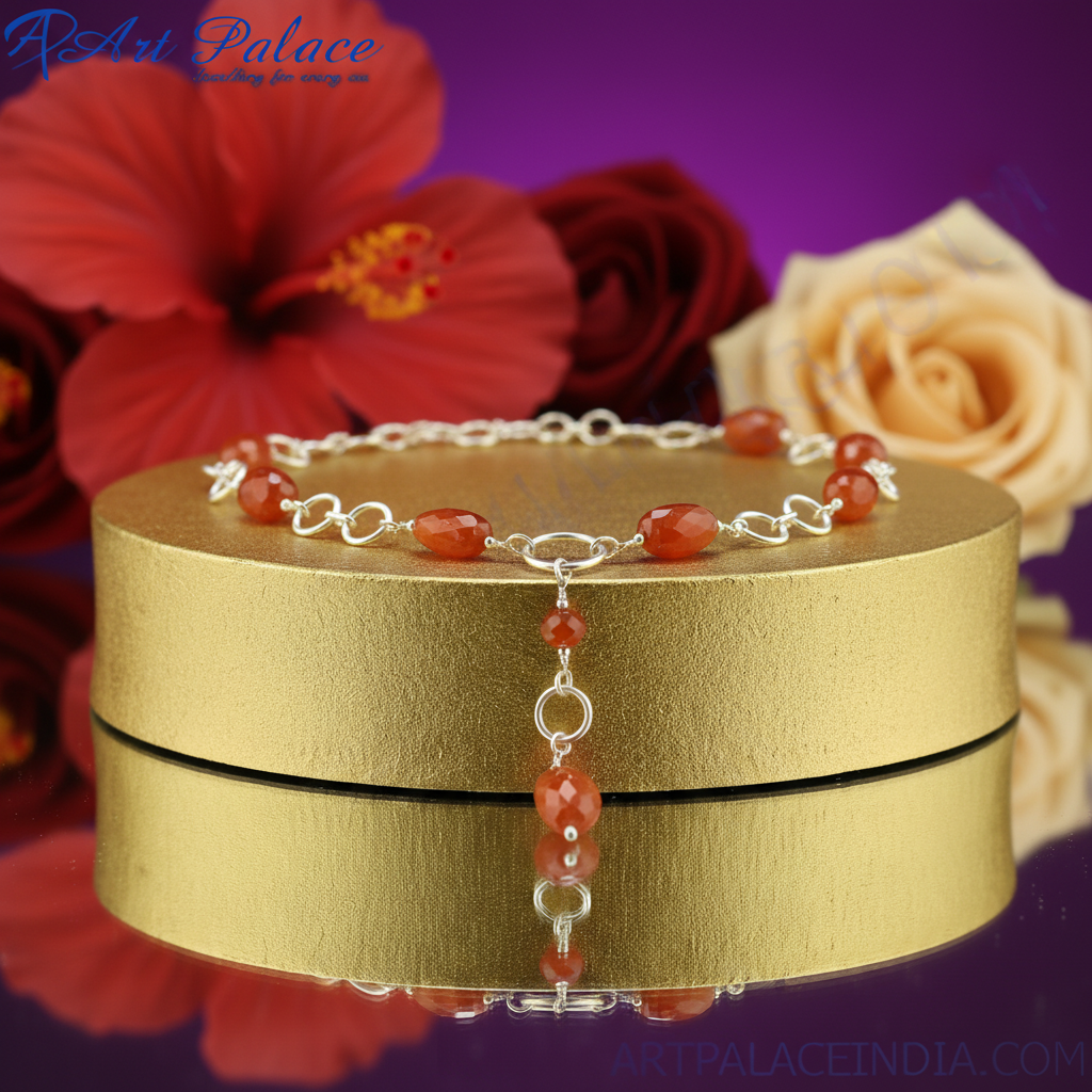 925 silver carnelian beaded necklace for women | daily wear