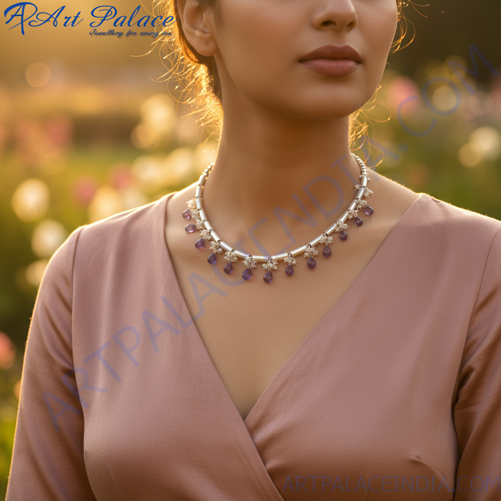 925 Silver Amethyst Drop Necklace for Women | Gift Jewelry