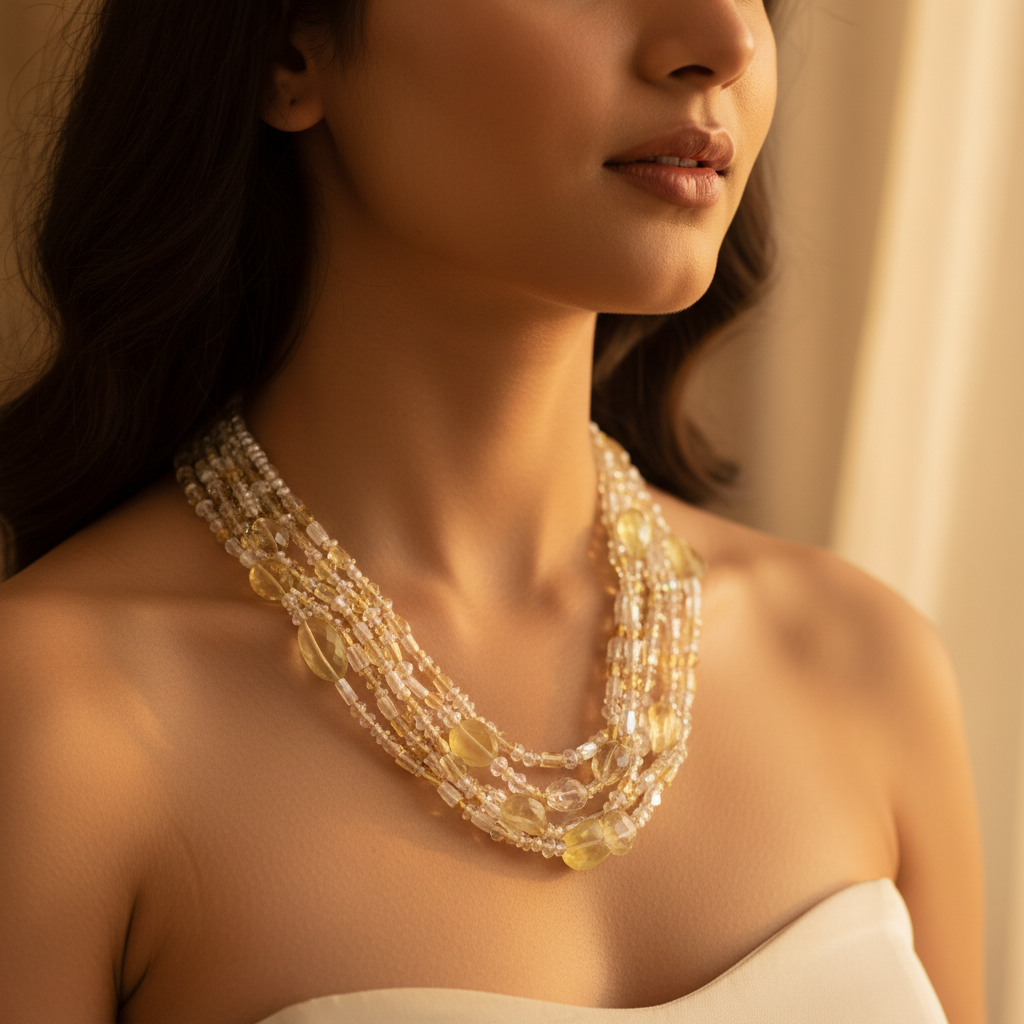 Multi strand citrine bead necklace for women | gemstone jewelry