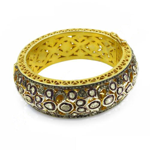 Gold plating bangle bracelet with diamonds | luxury jewelry for women