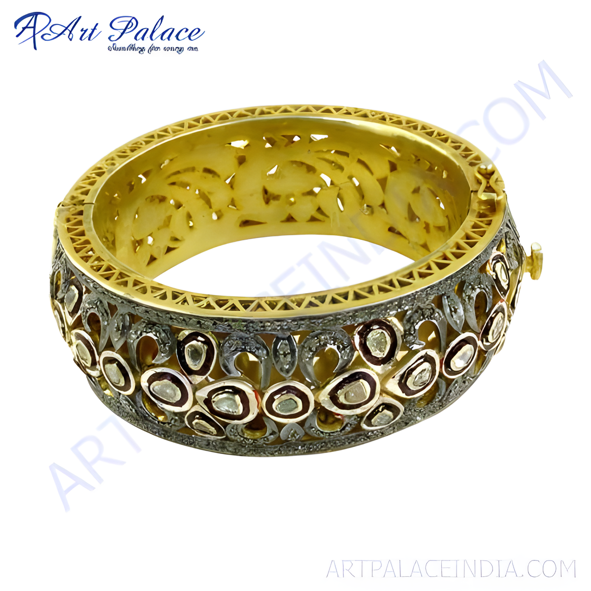 Gold bangle bracelet with diamonds, luxury jewelry for women
