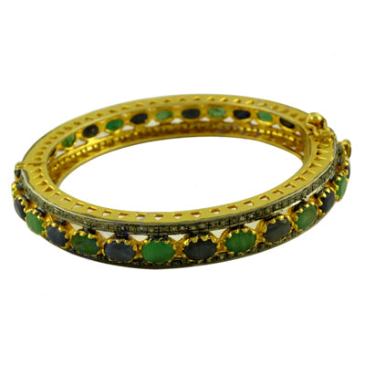 Gold plating bangle bracelet with emeralds and sapphires | luxury jewelry