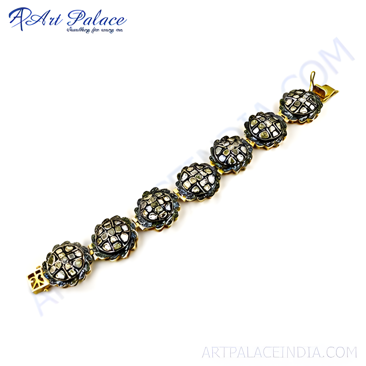 Gold and black diamond floral bracelet, designed for women, featuring a secure clasp and intricate detailing