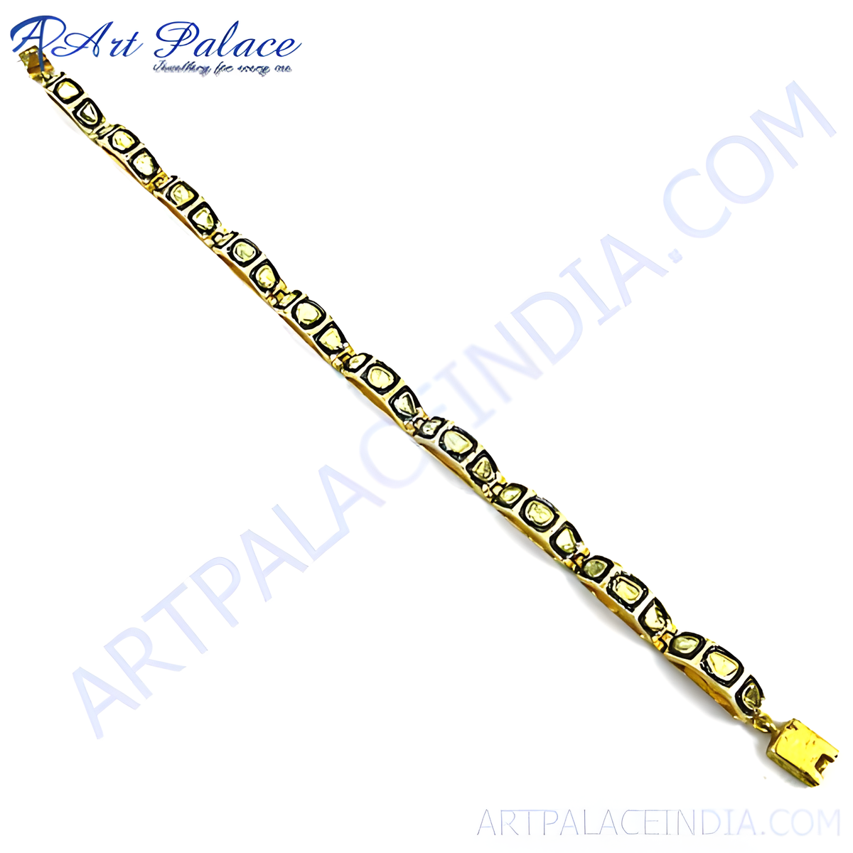 Gold chain bracelet with diamond shaped accents on a white background, perfect for women