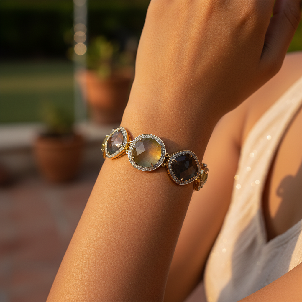 gold plating & Sapphire Bracelet | Natural Gemstone Jewelry for Women