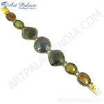 Load image into Gallery viewer, gold plating bracelet with mixed shape sapphire gemstones in different colors. Elegant statement jewelry.

