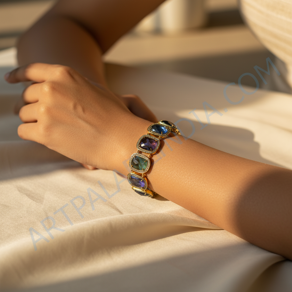 Sapphire Gemstone Bracelet | 18K Gold Plated Bracelet For Women