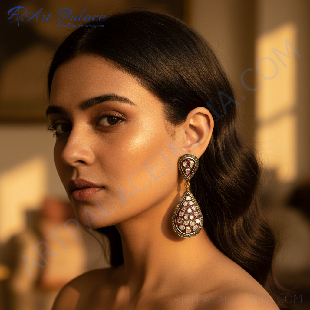 Pendientes de oro con diamantes en forma de lágrima | Joyas colgantes para mujer