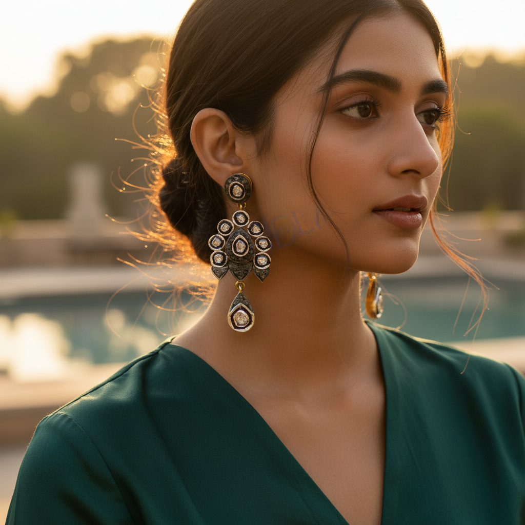 gold plating Diamond Cluster Earrings for Women | Floral Design Jewelry