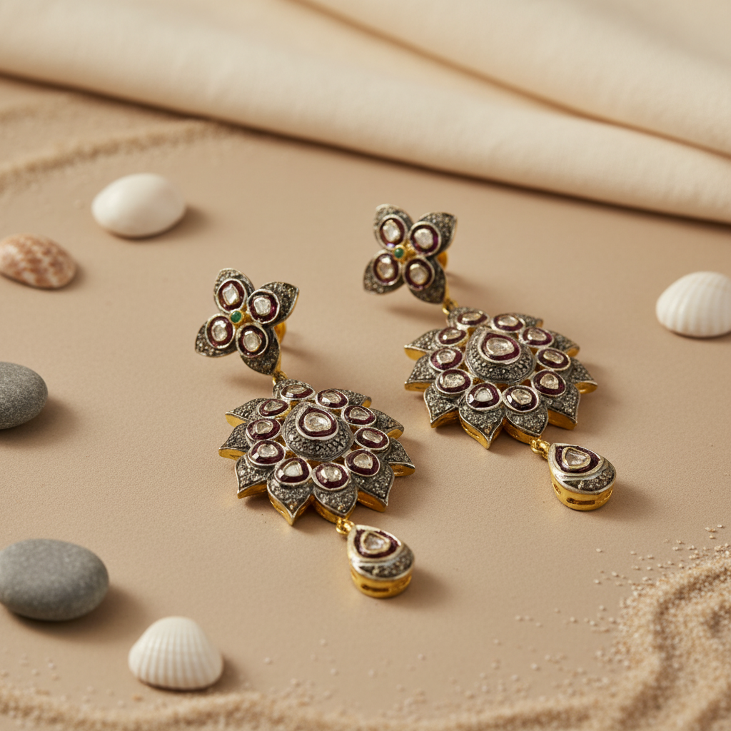 gold plating Floral Diamond Earrings for Women | Statement Jewelry