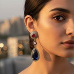 Load image into Gallery viewer, Sapphire &amp; Ruby Drop Earrings | Gold-Plated Dangle Jewelry
