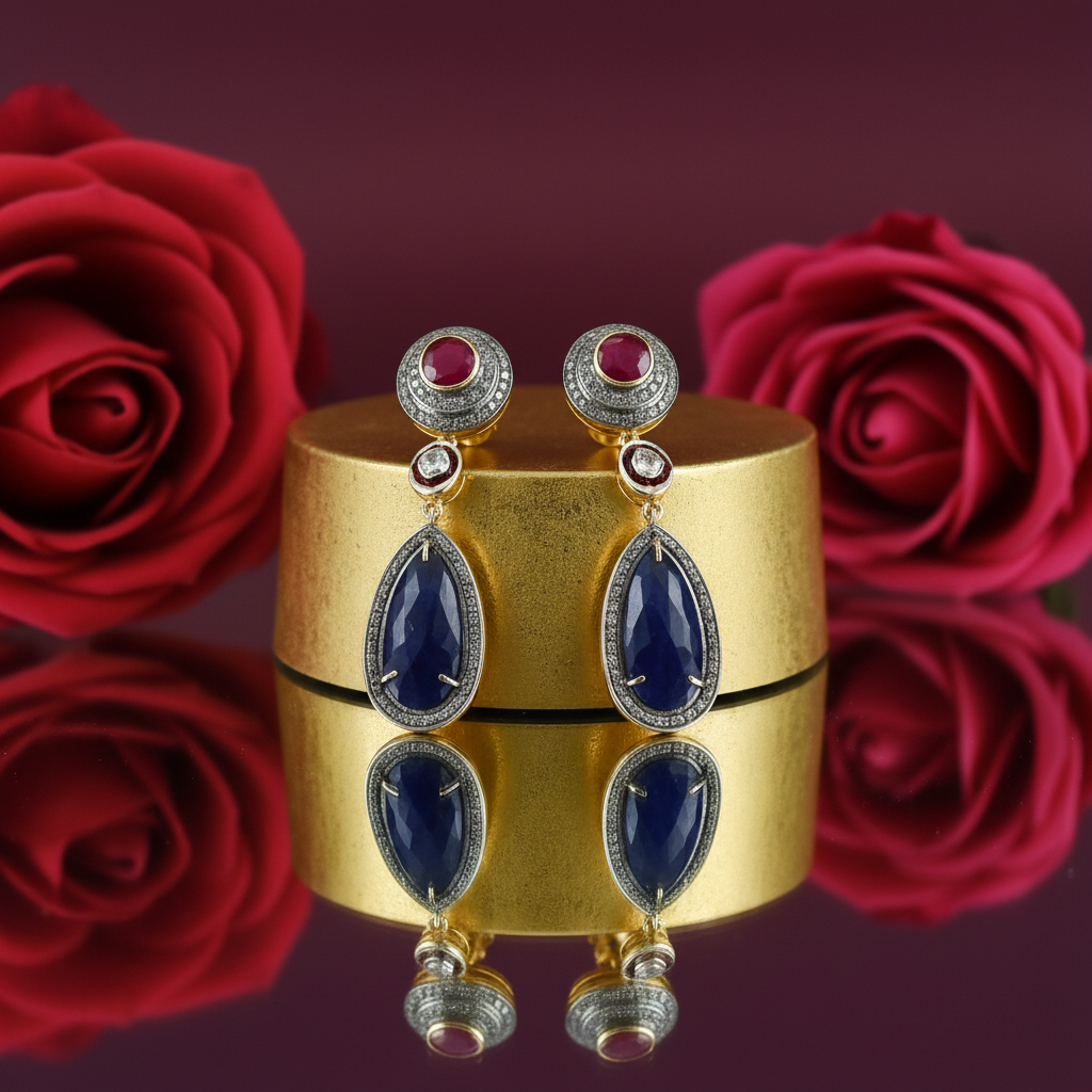 Sapphire & Ruby Drop Earrings | Gold-Plated Dangle Jewelry