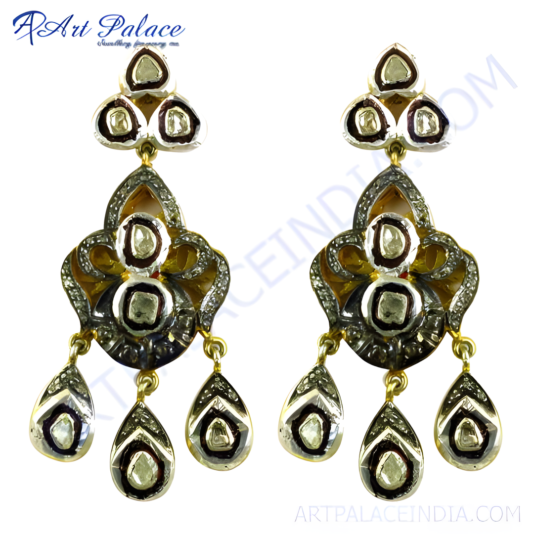 gold plating plated drop earrings with diamonds, elegant and luxurious design, perfect for special occasions
