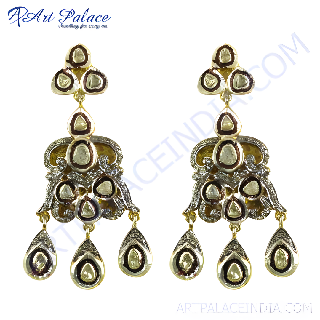 gold plating teardrop dangle earrings with intricate vintage detailing, perfect for gifting or special occasions.