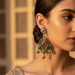 Load image into Gallery viewer, Ruby Emerald Diamond Earrings | Gold Filigree Dangle Earrings
