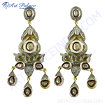 Load image into Gallery viewer, gold plating and diamond dangle earrings featuring a unique design with intricate detailing and gemstone accents.
