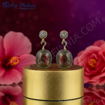 Load image into Gallery viewer, gold plating &amp; Diamond Brown Stone Drop Earrings | Statement Jewelry
