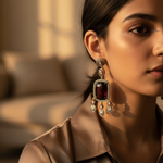 Load image into Gallery viewer, Ruby Drop Earrings | Gold Vermeil &amp; Diamond Accent Jewelry
