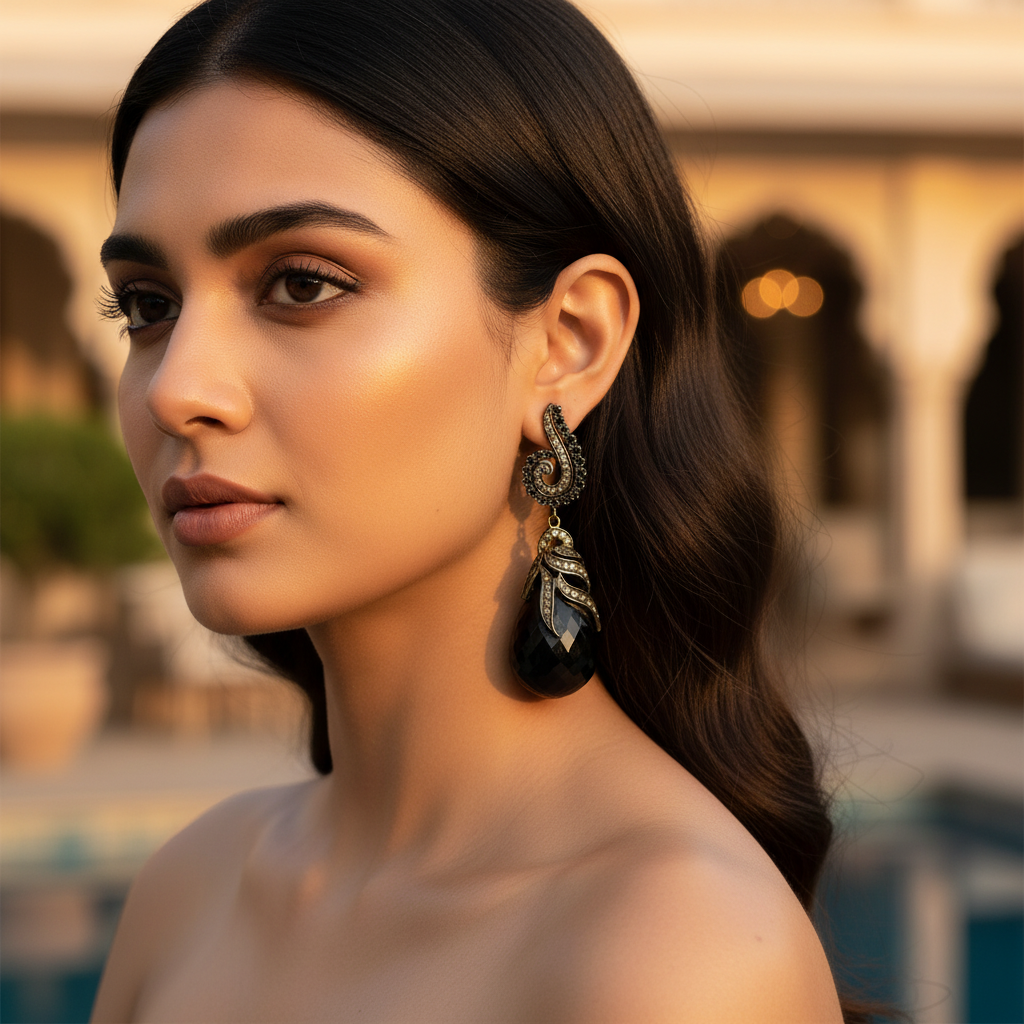 Black Onyx Drop Earrings for Women | Statement Jewelry
