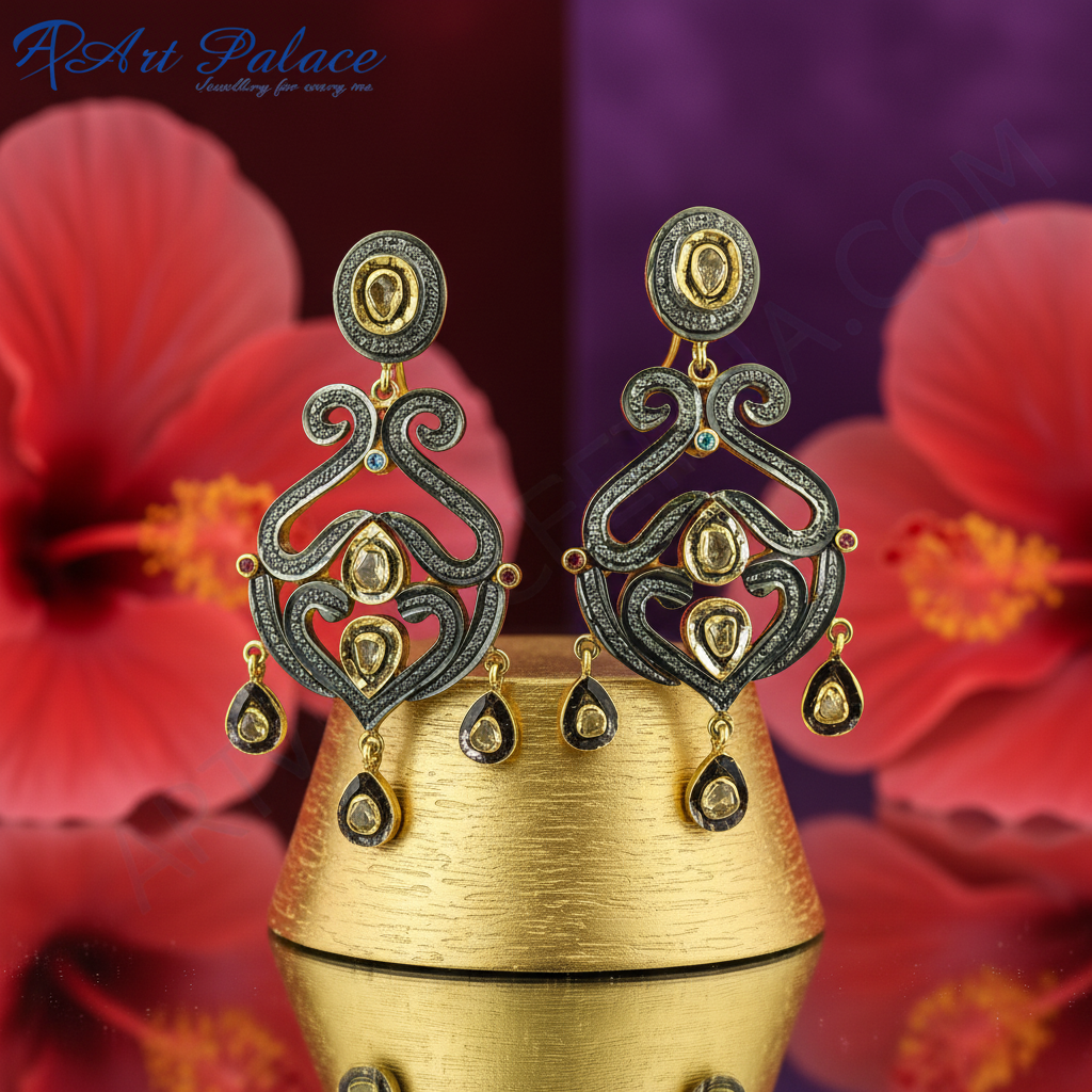 gold plating & Black Diamond Earrings for Women | Statement Jewelry