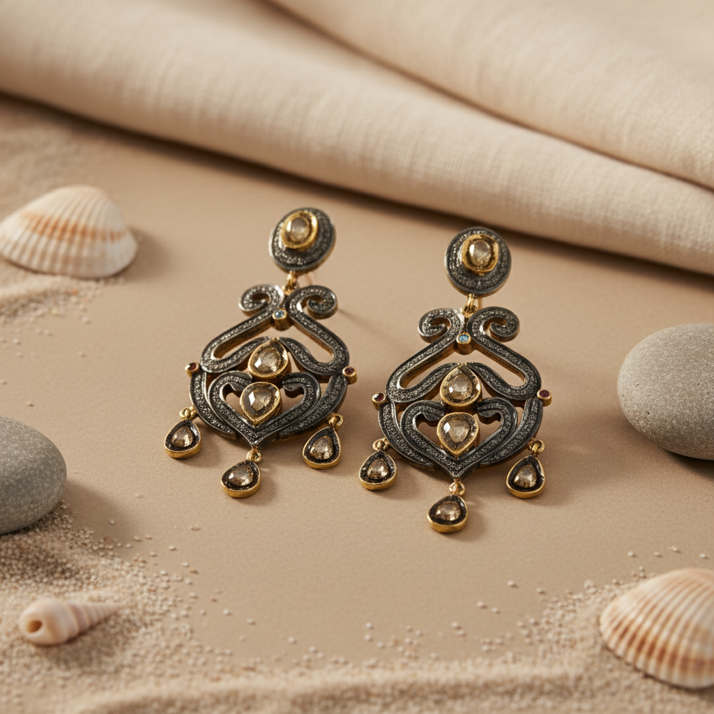 gold plating & Black Diamond Earrings for Women | Statement Jewelry