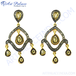 Load image into Gallery viewer, gold plating teardrop dangle earrings with diamond accents, perfect for women, elegant Indian jewelry.
