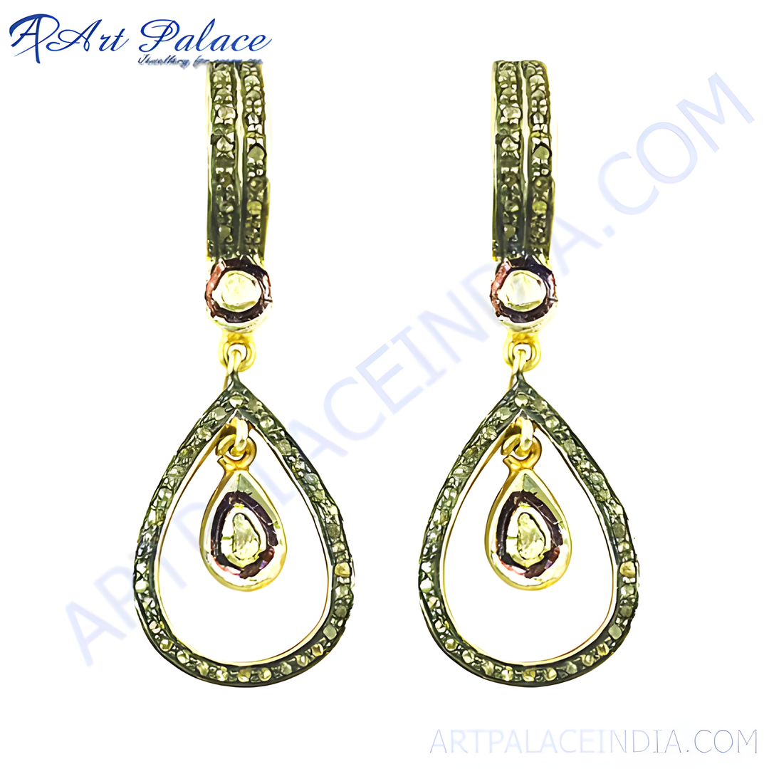 gold plating dangle earrings with pear-shaped diamonds, perfect for a touch of elegance and luxury.