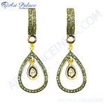 将图像加载到图库查看器中， gold plating dangle earrings with pear-shaped diamonds, perfect for a touch of elegance and luxury.
