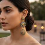 将图像加载到图库查看器中， 女士黄金钻石花朵耳坠 | 花卉首饰
