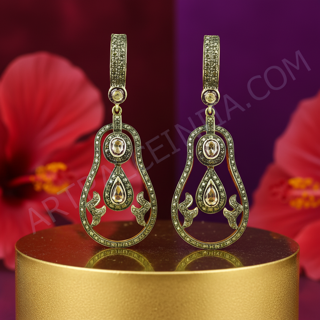 Gold teardrop earrings with diamonds for women | fine jewelry