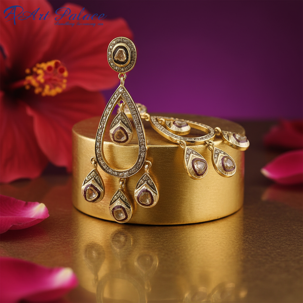 Gold teardrop earrings with diamond accents | women's fashion