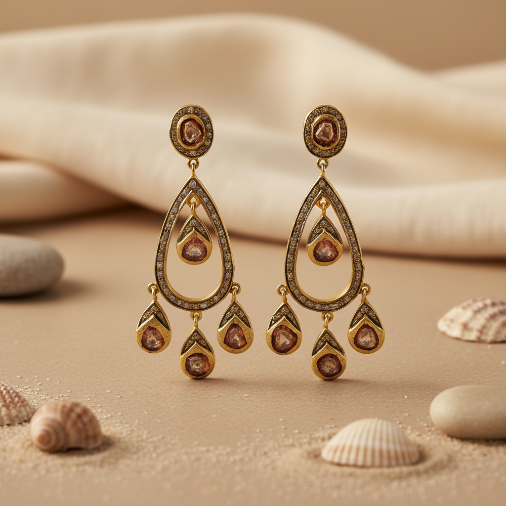 gold plating Teardrop Earrings with Diamond Accents | Women's Fashion