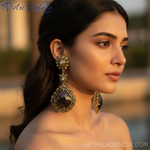 Load image into Gallery viewer, gold plating Black Stone Dangle Earrings | Statement Jewelry
