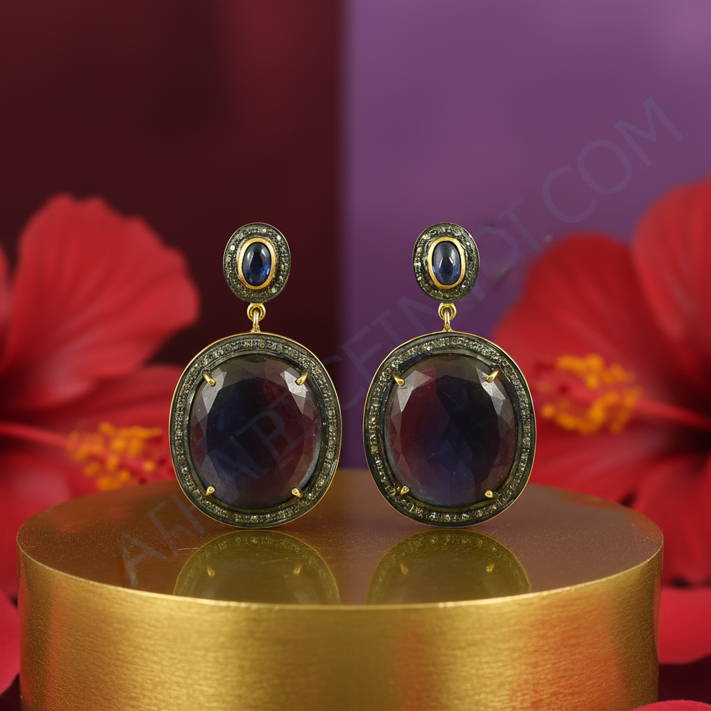 Sapphire & diamond drop earrings | 18k gold plated | women's jewelry
