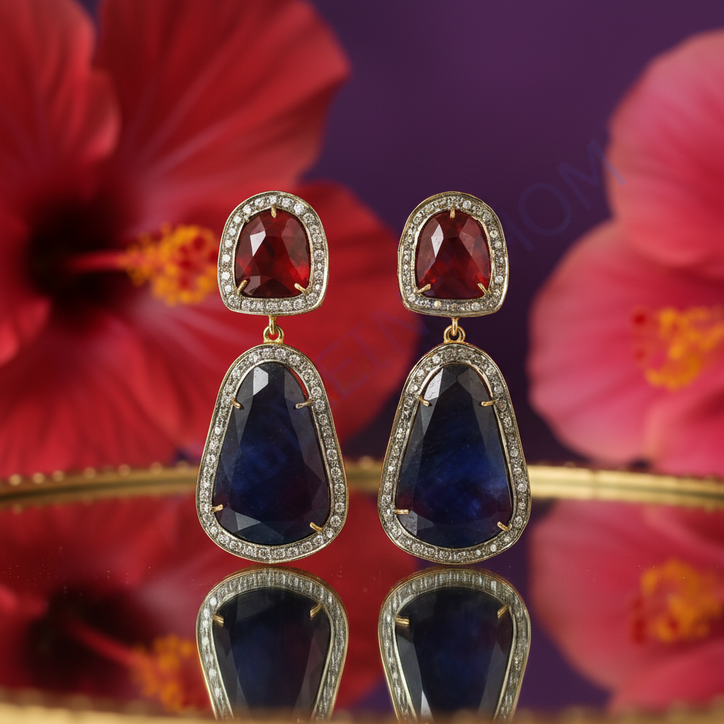 Sapphire & Ruby Drop Earrings | Gold-Plated Jewelry for Women