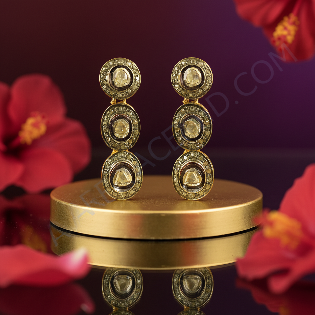 gold plating Polki Diamond Drop Earrings | Luxury Jewelry for Women