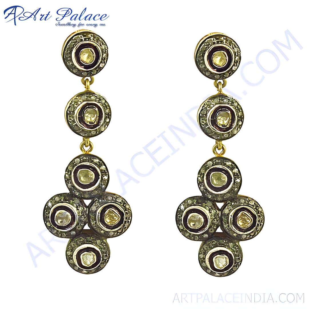 gold plating dangle earrings with diamonds, elegant and sparkling, perfect for women.