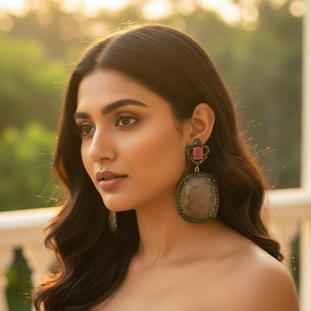 Ruby & Diamond Dangle Earrings | Gold Finish | Women's Jewelry